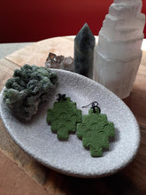 Load image into Gallery viewer, Irish stone green dangle handmade earrings polymer clay earthy