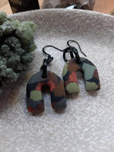 Load image into Gallery viewer, Fossil rainbow dangle handmade earrings polymer clay earthy