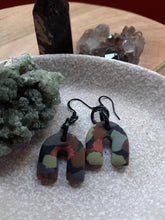 Load image into Gallery viewer, Fossil rainbow dangle handmade earrings polymer clay earthy