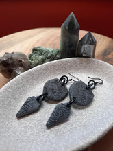 Load image into Gallery viewer, Silver moon dangle handmade earrings polymer clay earthy