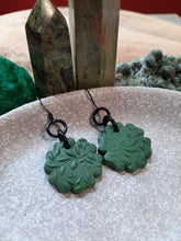 Load image into Gallery viewer, Shamrock dangle handmade earrings polymer clay earthy