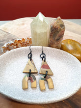 Load image into Gallery viewer, Gold rainbow dangle handmade earrings polymer clay earthy