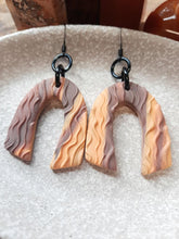 Load image into Gallery viewer, Pumpkin spice rainbow dangle handmade earrings polymer clay earthy