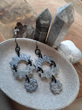 Load image into Gallery viewer, Silver stars dangle handmade earrings polymer clay earthy
