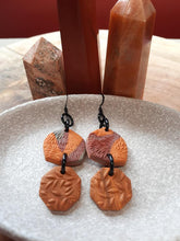Load image into Gallery viewer, Orange bird dangle handmade earrings polymer clay earthy
