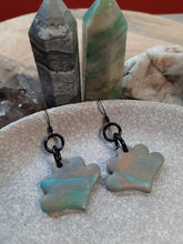 Load image into Gallery viewer, Teal tulip dangle handmade earrings polymer clay earthy