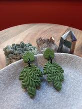Load image into Gallery viewer, Green khaki leaf stud handmade earrings polymer clay earthy