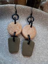 Load image into Gallery viewer, Halo gold dangle handmade earrings polymer clay earthy