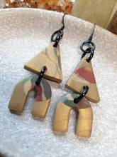 Load image into Gallery viewer, Gold rainbow dangle handmade earrings polymer clay earthy