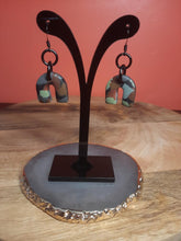 Load image into Gallery viewer, Fossil rainbow dangle handmade earrings polymer clay earthy