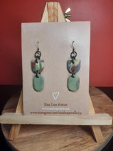 Load image into Gallery viewer, Sepia green dangle handmade earrings polymer clay earthy