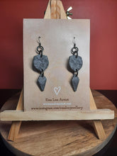 Load image into Gallery viewer, Silver moon dangle handmade earrings polymer clay earthy