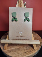 Load image into Gallery viewer, Eco green stud handmade earrings polymer clay earthy