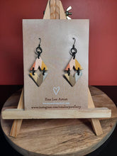 Load image into Gallery viewer, Love triangle dangle handmade earrings polymer clay earthy