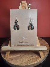 Load image into Gallery viewer, Fossil rainbow dangle handmade earrings polymer clay earthy