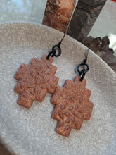 Load image into Gallery viewer, Midnight glitter dangle handmade earrings polymer clay earthy