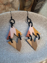 Load image into Gallery viewer, Love triangle dangle handmade earrings polymer clay earthy
