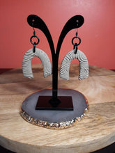 Load image into Gallery viewer, Linen rainbow dangle handmade earrings polymer clay earthy