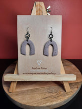 Load image into Gallery viewer, Moonstone rainbow dangle handmade earrings polymer clay earthy