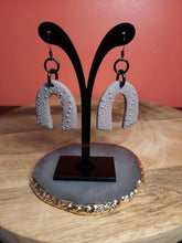 Load image into Gallery viewer, Moonstone rainbow dangle handmade earrings polymer clay earthy