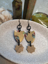 Load image into Gallery viewer, Glowing golden sun dangle handmade earrings polymer clay earthy