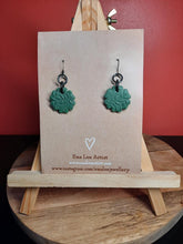 Load image into Gallery viewer, Shamrock dangle handmade earrings polymer clay earthy