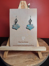 Load image into Gallery viewer, Teal tulip dangle handmade earrings polymer clay earthy