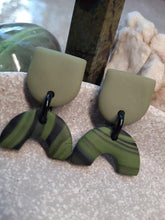 Load image into Gallery viewer, Eco green stud handmade earrings polymer clay earthy