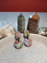Load image into Gallery viewer, Pistachio green stud handmade earrings polymer clay earthy