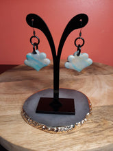 Load image into Gallery viewer, Teal tulip dangle handmade earrings polymer clay earthy
