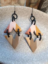 Load image into Gallery viewer, Love triangle dangle handmade earrings polymer clay earthy