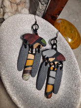 Load image into Gallery viewer, SALE Silver satin dangle handmade earrings polymer clay earthy