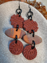 Load image into Gallery viewer, Rust flower dangle handmade earrings polymer clay earthy
