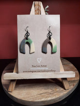 Load image into Gallery viewer, Sage grey rainbow dangle handmade earrings polymer clay earthy