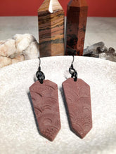 Load image into Gallery viewer, Walnut rainbows dangle handmade earrings polymer clay earthy