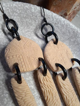 Load image into Gallery viewer, SALE Tan Aztec dangle handmade earrings polymer clay earthy