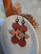 Load image into Gallery viewer, Rust flower dangle handmade earrings polymer clay earthy