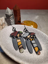 Load image into Gallery viewer, SALE Silver satin dangle handmade earrings polymer clay earthy