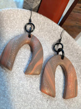 Load image into Gallery viewer, SALE Spicy orange rainbow dangle handmade earrings polymer clay earthy