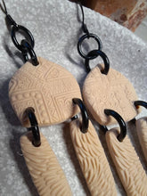 Load image into Gallery viewer, SALE Tan Aztec dangle handmade earrings polymer clay earthy