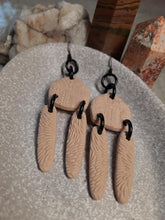 Load image into Gallery viewer, SALE Tan Aztec dangle handmade earrings polymer clay earthy
