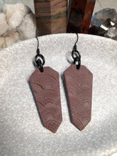 Load image into Gallery viewer, Walnut rainbows dangle handmade earrings polymer clay earthy