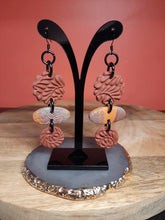 Load image into Gallery viewer, Rust flower dangle handmade earrings polymer clay earthy