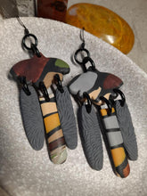 Load image into Gallery viewer, SALE Silver satin dangle handmade earrings polymer clay earthy