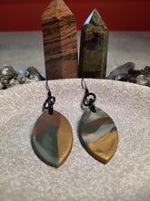 Load image into Gallery viewer, Golden treasure dangle handmade earrings polymer clay earthy