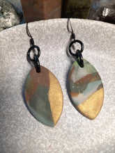 Load image into Gallery viewer, Golden treasure dangle handmade earrings polymer clay earthy