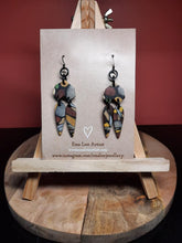 Load image into Gallery viewer, SALE Slate hearts dangle handmade earrings polymer clay earthy