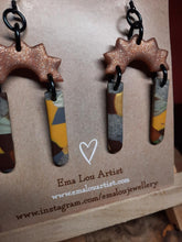 Load image into Gallery viewer, SALE Rising sun dangle handmade earrings polymer clay earthy