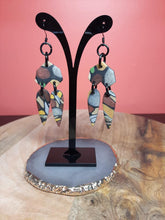 Load image into Gallery viewer, SALE Slate hearts dangle handmade earrings polymer clay earthy
