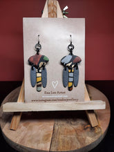 Load image into Gallery viewer, SALE Silver satin dangle handmade earrings polymer clay earthy